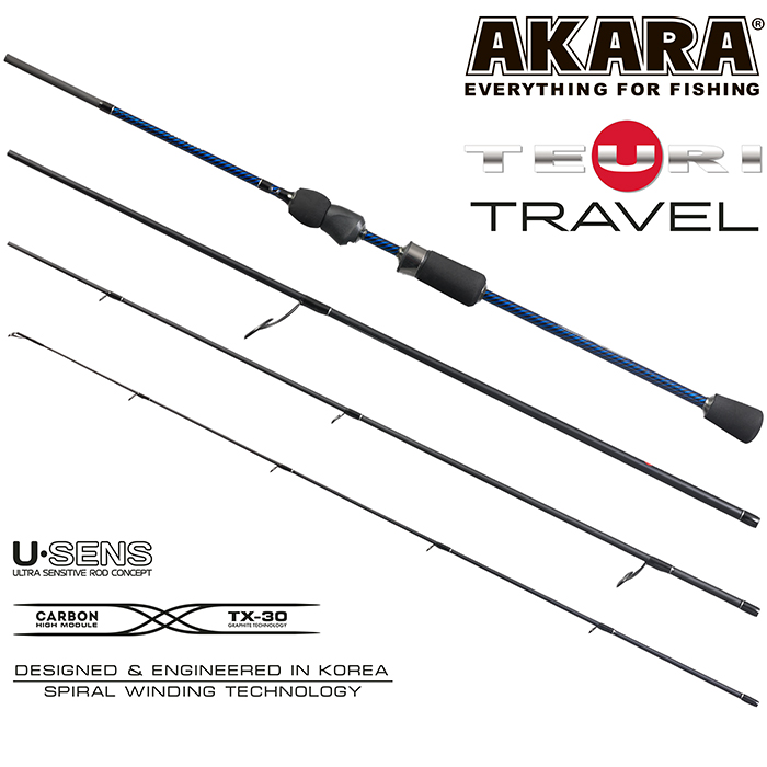 Спиннинг штекерный (угольный) 4 колена Akara Teuri Travel UL (0,5-6) 2,28 м; ATT-228UL