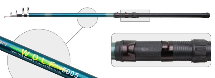Удилище телескопическое Akara Wolf, 10-35, 4.0 м, стекловолокно; LW-WOL-400