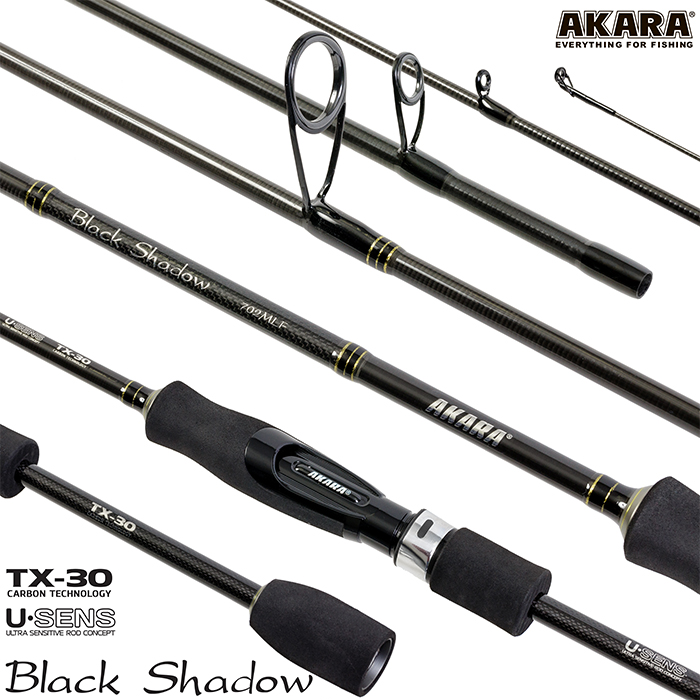 Спиннинг штекерный (угольный) 2 колена Akara SL1001 Black Shadow 702MLF TX-30 (3,5-10,5) 2,1 м; SL1001-210