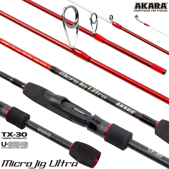 Спиннинг штекерный (угольный) 2 колена Akara SL1004 Micro Jig Ultra 662UL-S TX-30 (0,5-6) 2,0 м; SL1004-200